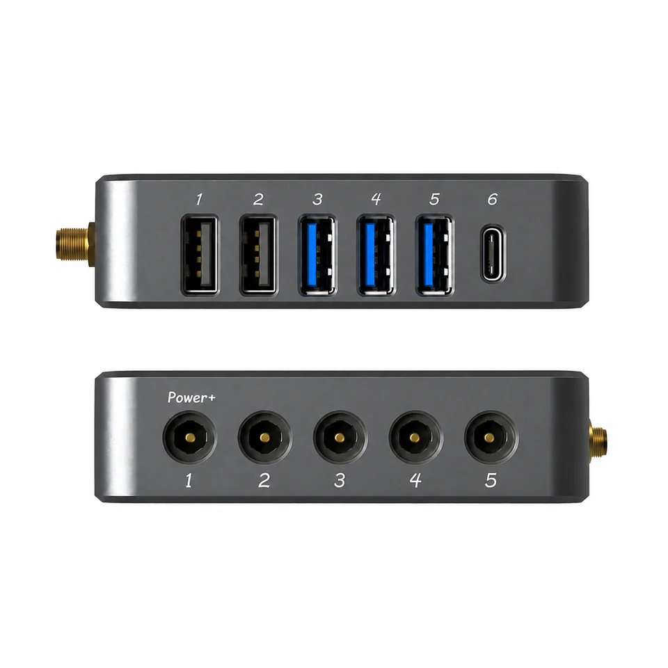 AAHUB 焕新版输出面：六路 USB 与五路 DC 接口